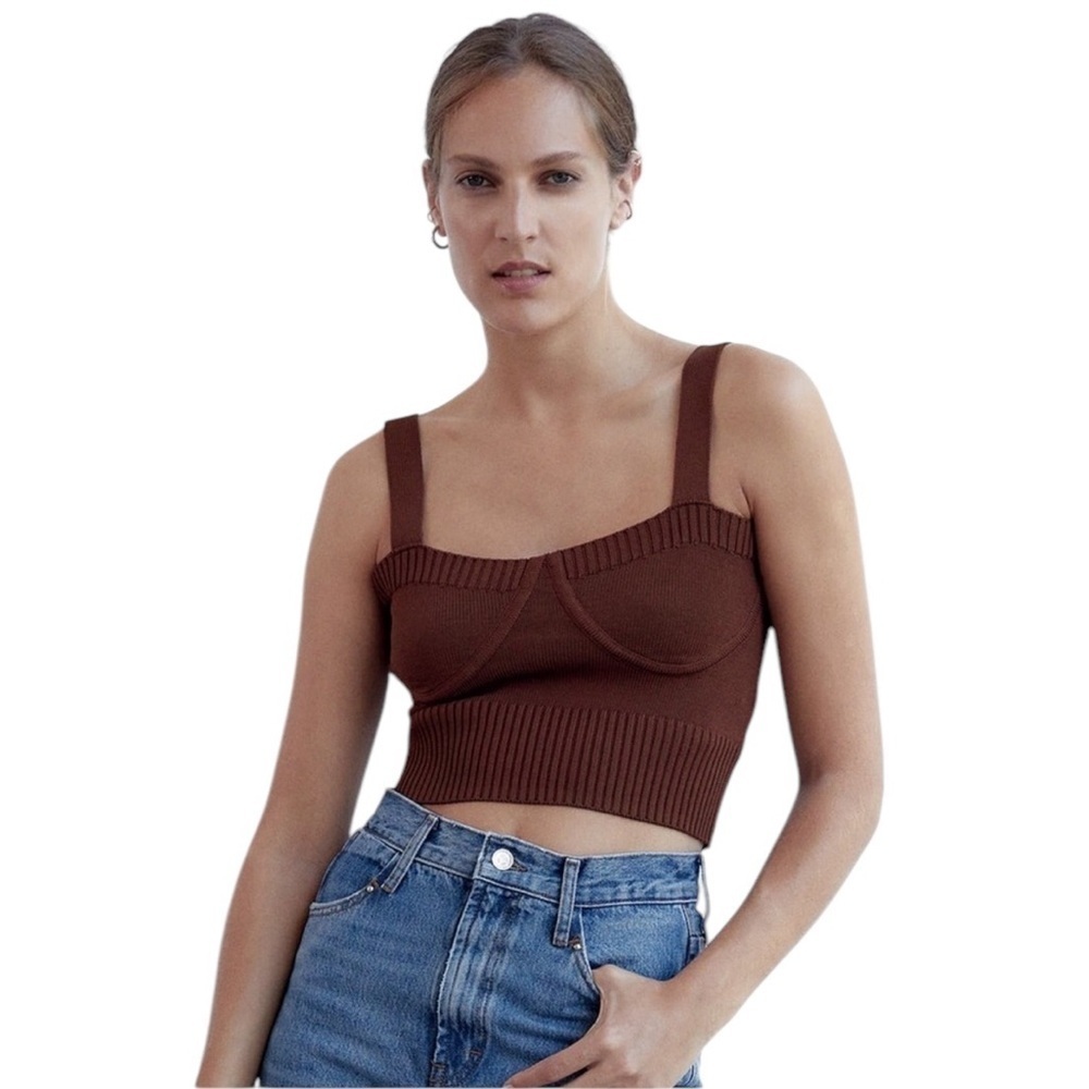 Zara women Brown Ribbed Crop top size M